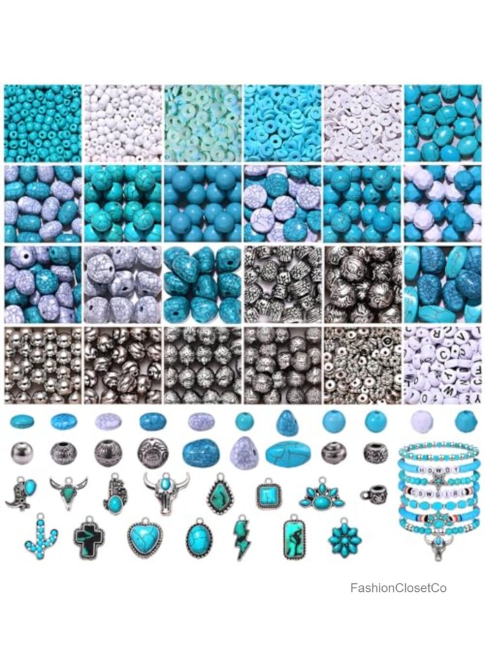 1800PCS Western Beads Charms Kit Polymer Clay Acrylic Alloy Bracelet Making DIY